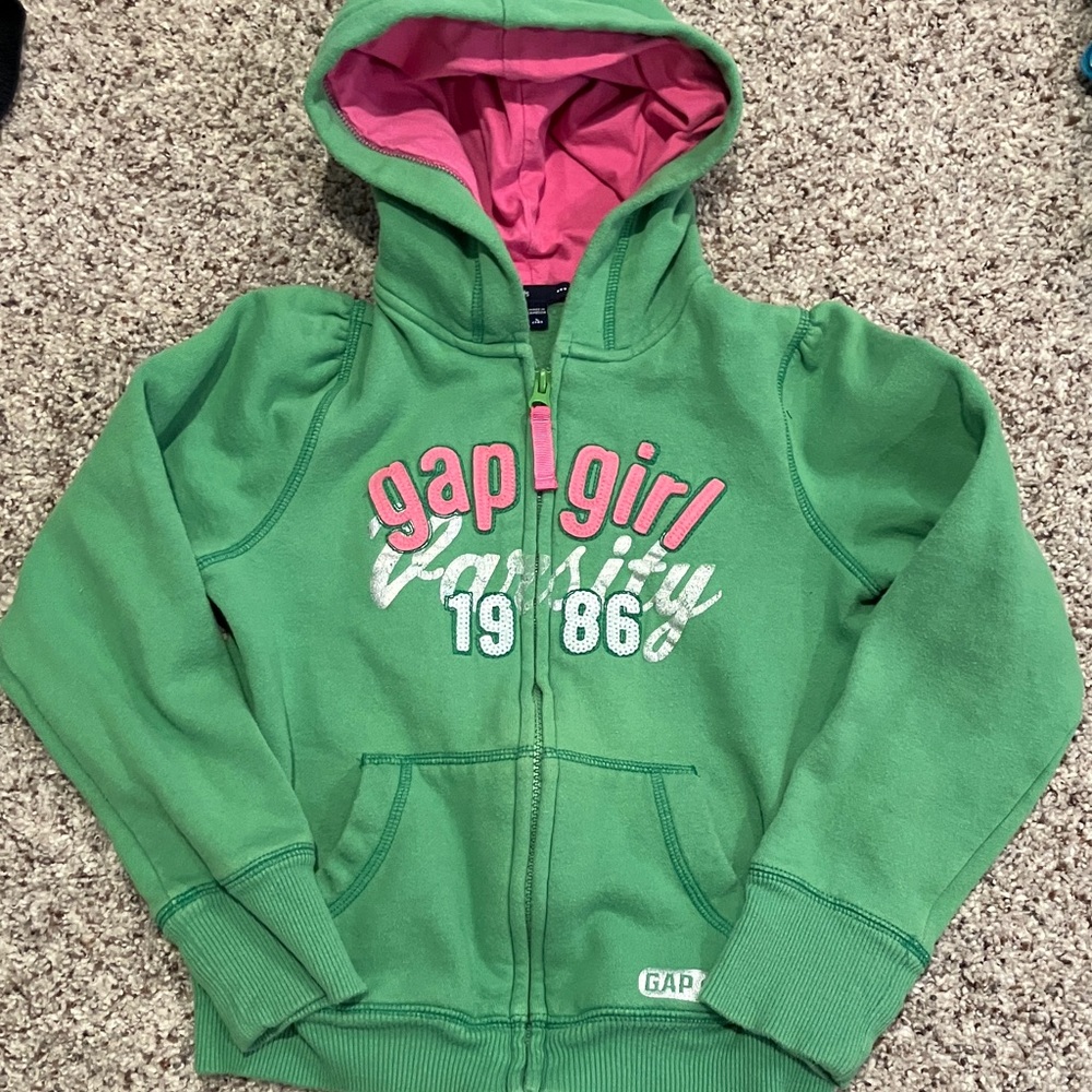 GAP Kids Varsity Zip-Up Hoodie – Green – Size 10